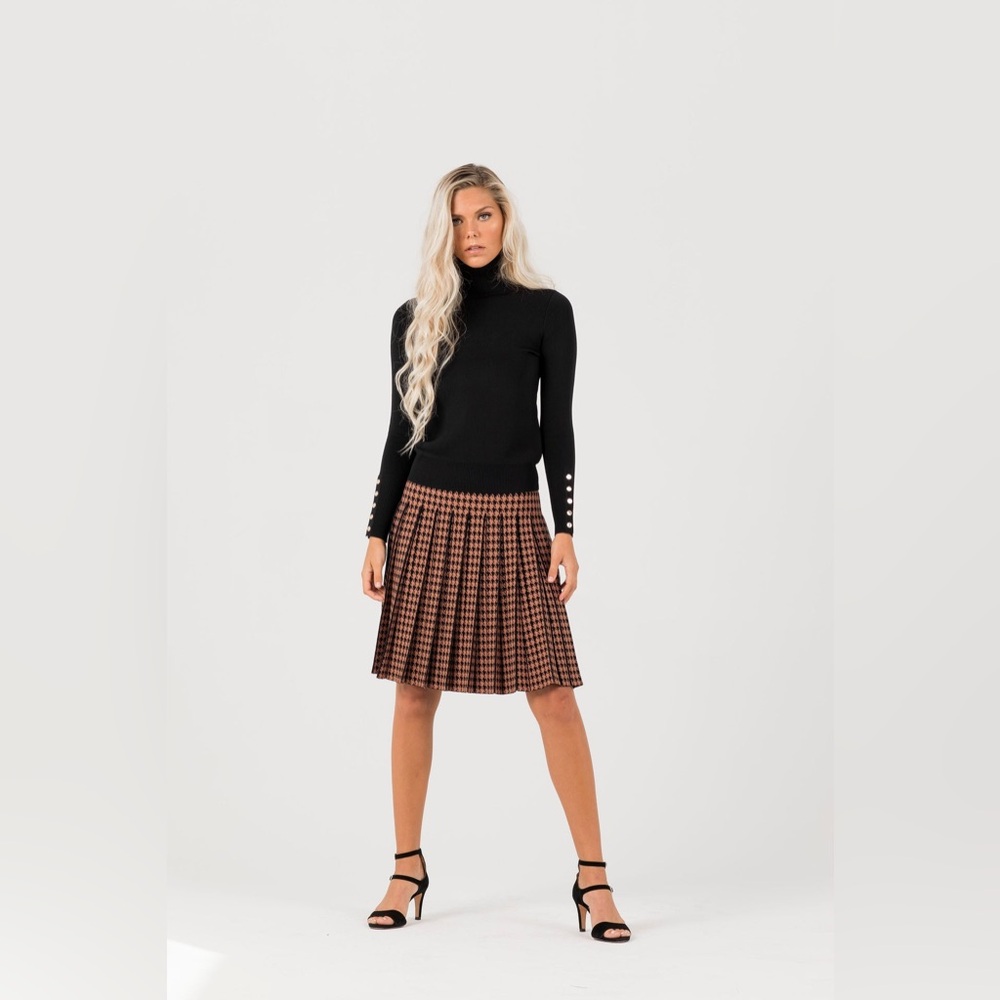 NWT Size S Aleeza Paris Houndstooth Wonder Skirt in Brown/Black 27 inches